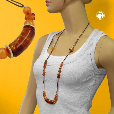 Collier Halskette braun-crash orange-braun-gold 90cm
