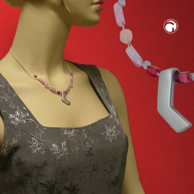 Halskette Glasperlen rosa silbergrau-matt 42cm