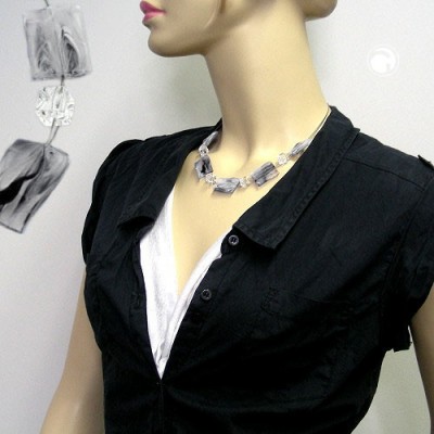 Collier Halskette Viereck gewellt weiß-schwarz 45cm
