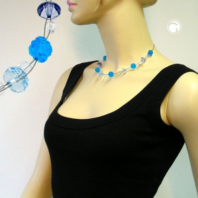 Collier Halskette Blumenperle türkis aqua 45cm