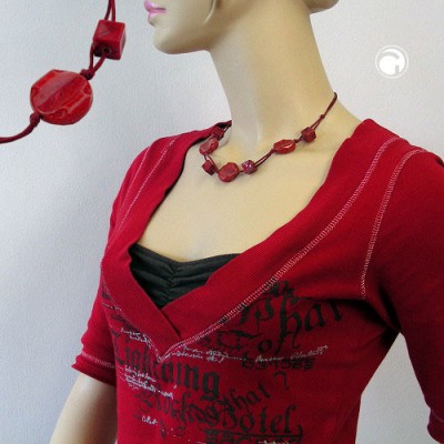 Collier Halskette 3x Scheibe dunkelrot-marmoriert 45cm