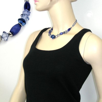 Halskette Schraubenperle blau 42cm