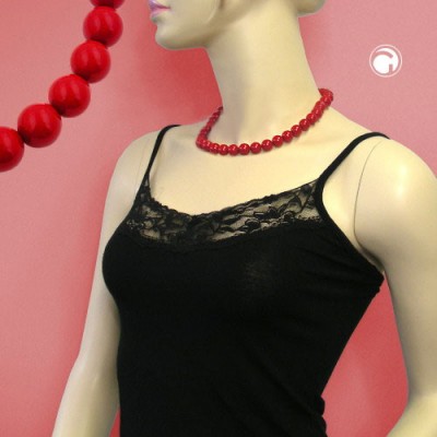 Collier Halskette Perle 10mm rot-glänzend 42cm