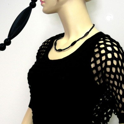 Halskette Rillenolive schwarz-glanz 50cm