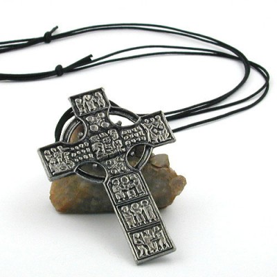 Halskette Anhänger Zinn keltisches Kreuz 110cm