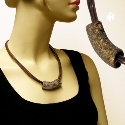 Collier Halskette Rohr flach-gebogen Stein-braun 45cm