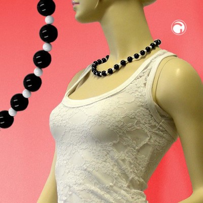 Collier Halskette Rundperlen schwarz-weiß 50cm