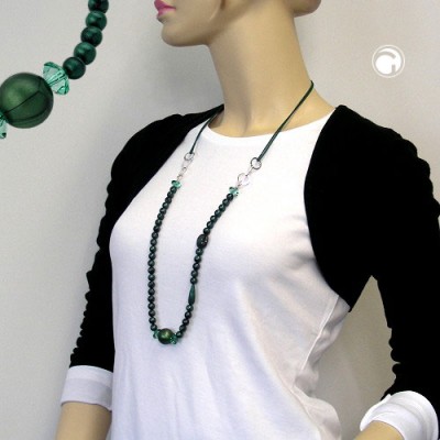 Collier Halskette grün-türkis seidig Ringe chrom 90cm