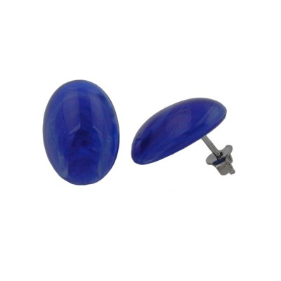 Ohrstecker oval blau-weiß marmoriert