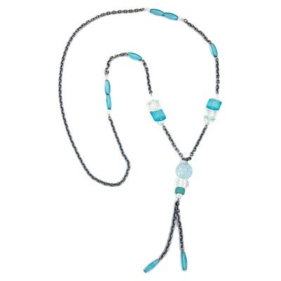 Collier Halskette türkis-kristall mit Ankerkette 90cm