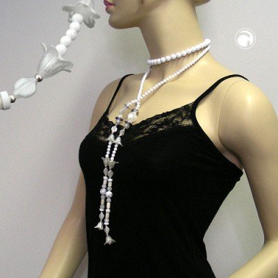 Collier Halskette Blütenperle WW offen 130cm
