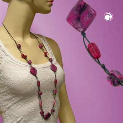 Collier Halskette Viereck pink-grau Kordel grau 100cm