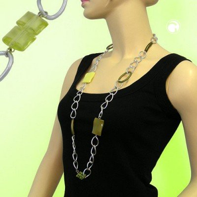 Collier Halskette Weitpanzer hellgrün-oliv 95cm