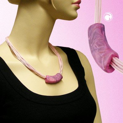 Collier Halskette Rohr flach-gebogen altrosa 45cm
