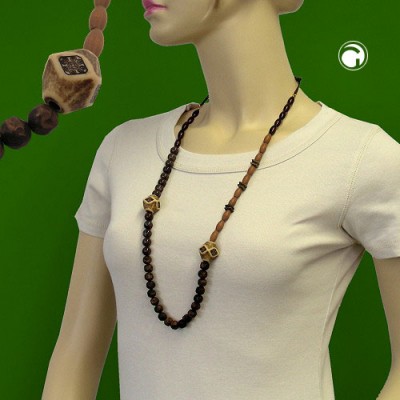 Halskette dunkelbraun-ahorn-altmessing 100cm