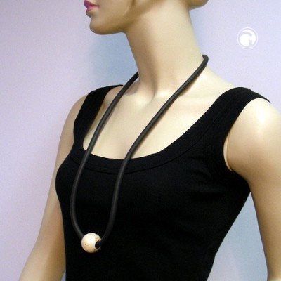 Collier Halskette Perle elfenbein-braun-glänzend 90cm