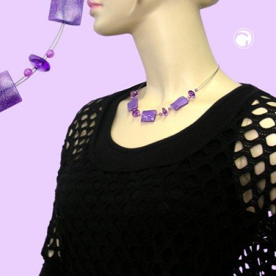 Collier Halskette fliederfarbig mit Flitter Draht 45cm