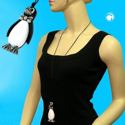 Halskette Pinguin schwarz-weiß silbergrau 90cm