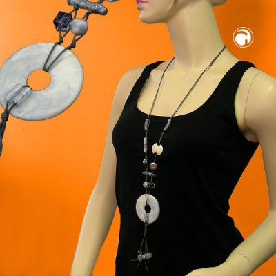 Collier Halskette grau-beige-matt altsilber 95cm