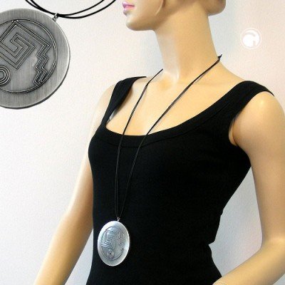 Collier Halskette Scheibe mit Muster silbergrau 100cm