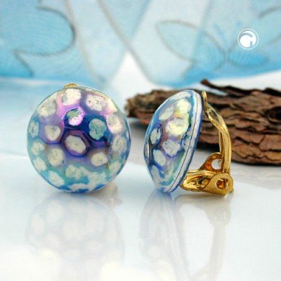 Ohrring 14mm gehämmert blau-weiß-AB