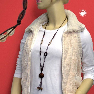 Halskette Scheibe kaffeebraun-seidig 90cm