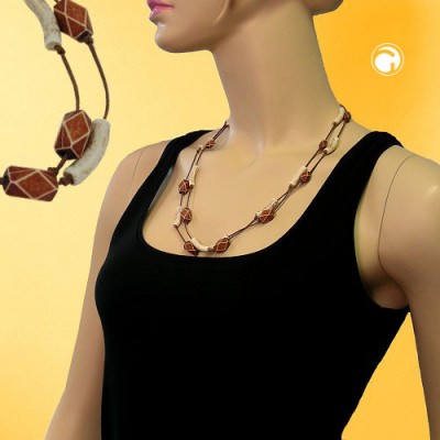 Collier Halskette Walze elfenbeinfarbig braun 70cm