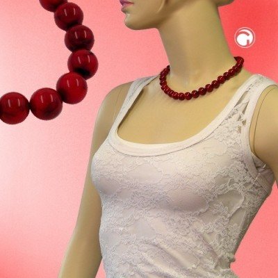 Collier Halskette Perle 12mm rot-schwarz 42cm