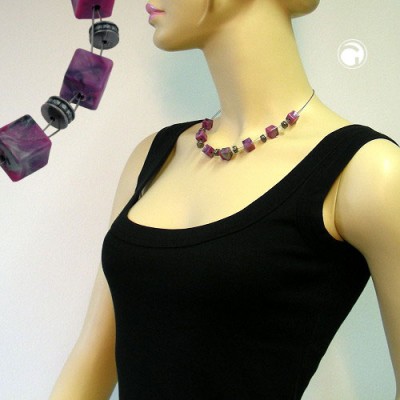 Collier Halskette Würfel pink-grau-marmoriert 45cm