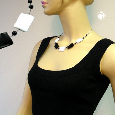 Collier Halskette Viereck schwarz-weiß glänzend 45cm