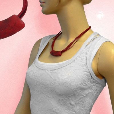 Collier Halskette Rohr flach-gebogen dunkelrot 50cm