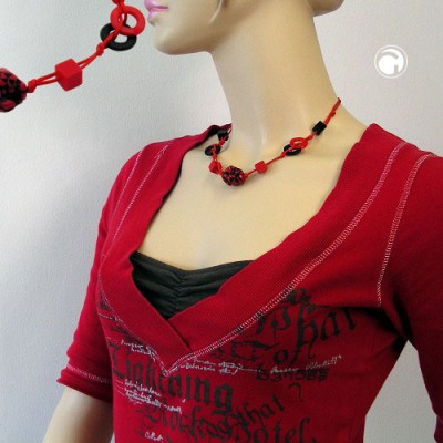 Halskette Kiesel rot-schwarz Kordel 45cm