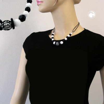 Halskette Gravurperle schwarz-weiß 45cm