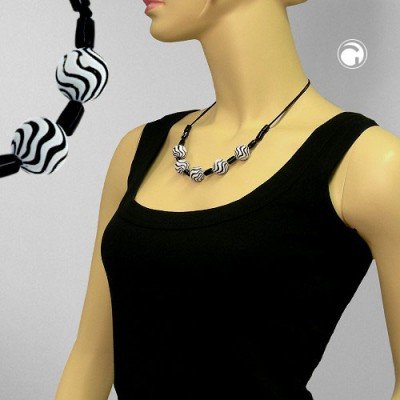 Collier Halskette Wellenperle weiß-schwarz 50cm