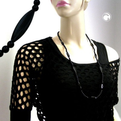 Halskette Rillenolive schwarz-glanz 80cm