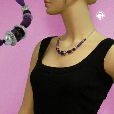 Collier Halskette lila-marmoriert-silber Draht 45cm