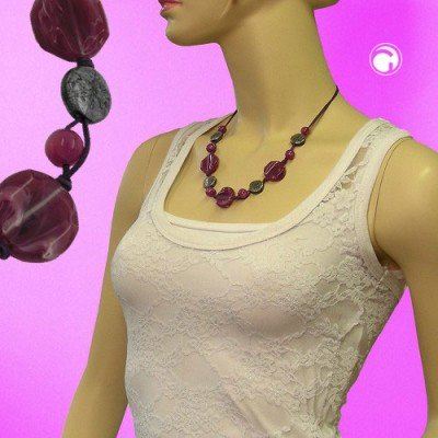 Collier Halskette flieder-marmoriert-altsilber 50cm