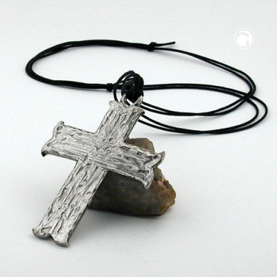 Halskette Anhänger Zinn großes Kreuz 110cm