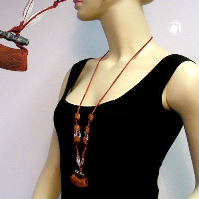 Collier Halskette Rohr flach braun altsilber 95cm