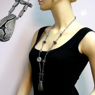 Collier Halskette RissAnhänger plexi grau 95cm
