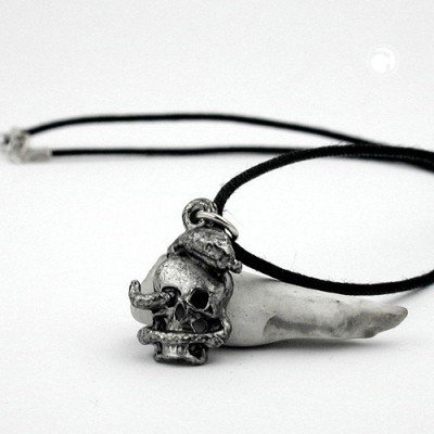 Halskette Zinn Totenkopf mit Schlange 45cm