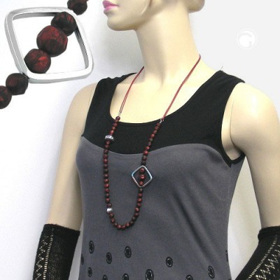 Collier Halskette Perle barock rot Viereck chrom 90cm