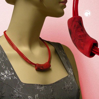 Collier Halskette Rohr flach-gebogen hellrot 50cm