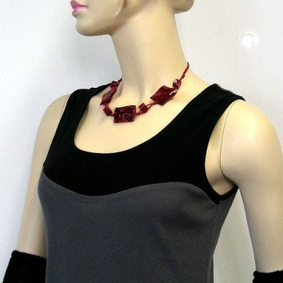 Collier Halskette 3x Viereck gewellt rot-schwarz 45cm
