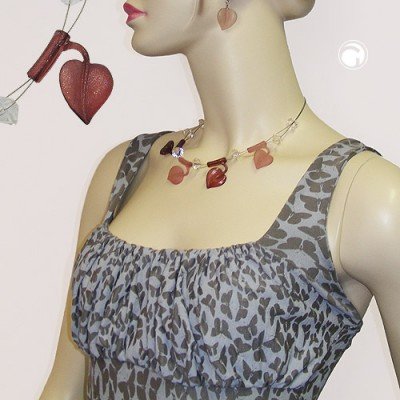 Collier Halskette 4x Blatt bordeaux-altrosa Draht 44cm