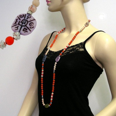 Collier Halskette chinesische Zeichen orange 105cm