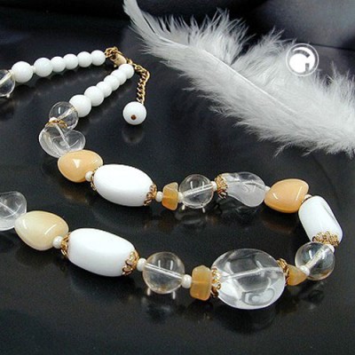 Halskette Glasperlen weiß-beige-kristal 42cm