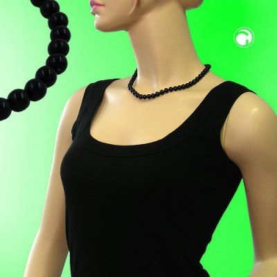 Collier Halskette Perle 6mm schwarz-glänzend 42cm