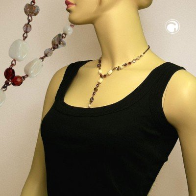 Collier Halskette Y Glasperlen beige-kupferton 42cm