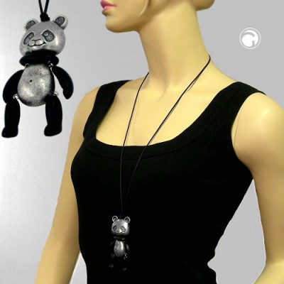 Halskette Panda altsilber schwarz-matt 80cm